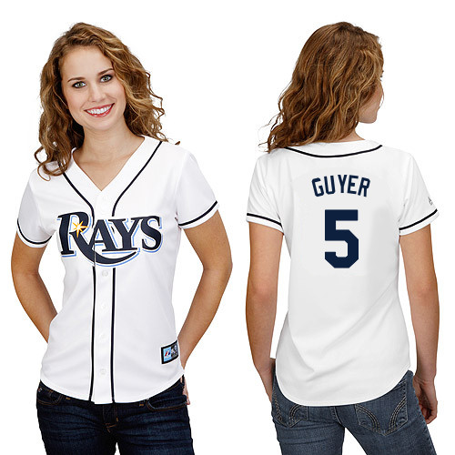Brandon Guyer #5 mlb Jersey-Tampa Bay Rays Women's Authentic Home White Cool Base Baseball Jersey